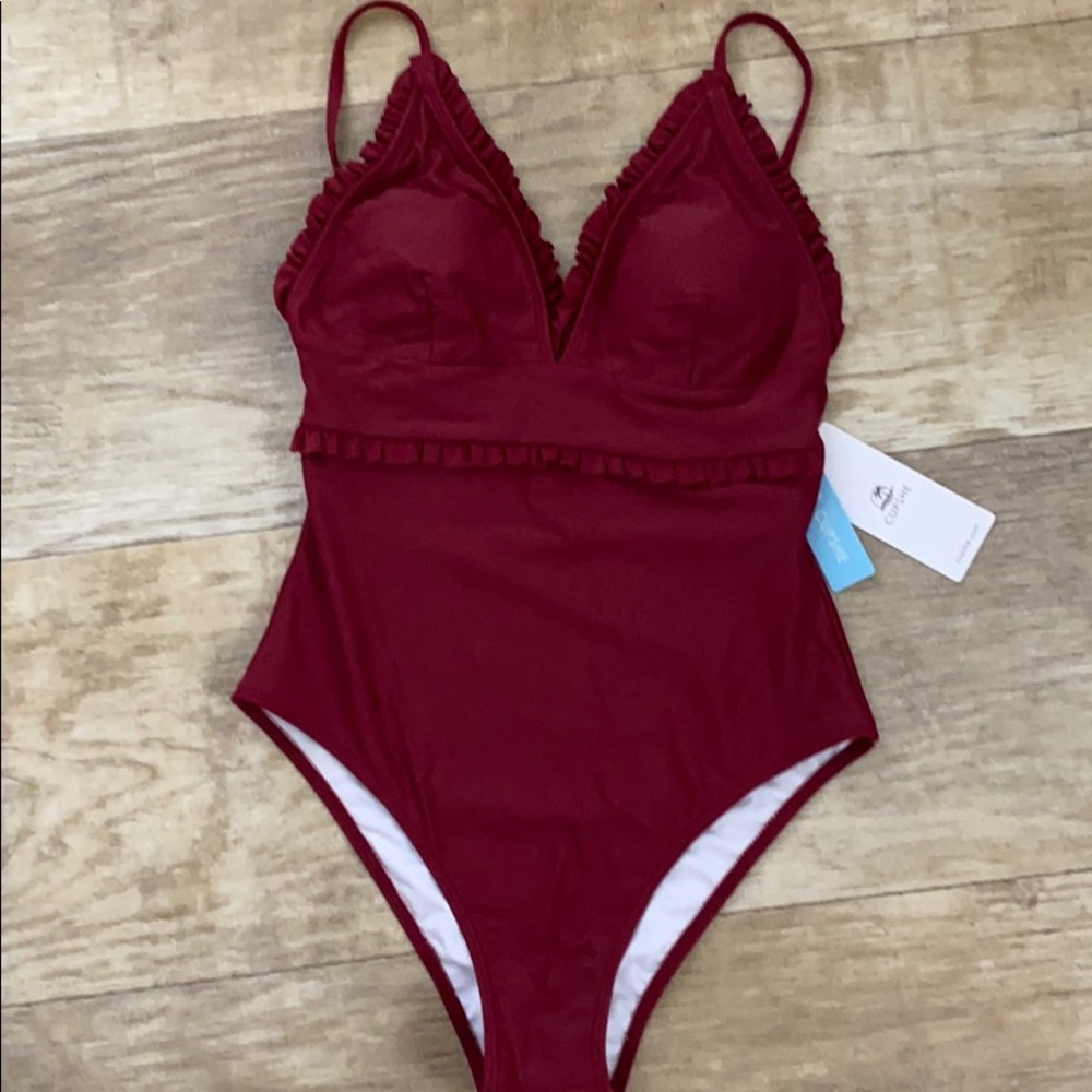 Red Ruffled One Piece Swimsuit